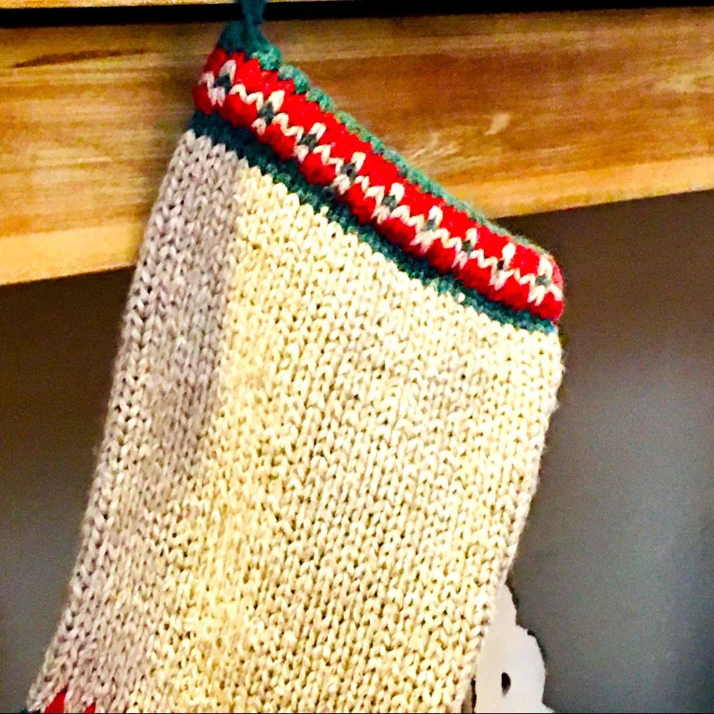 Vintage knit crochet Christmas stocking and farmhouse winter cards set